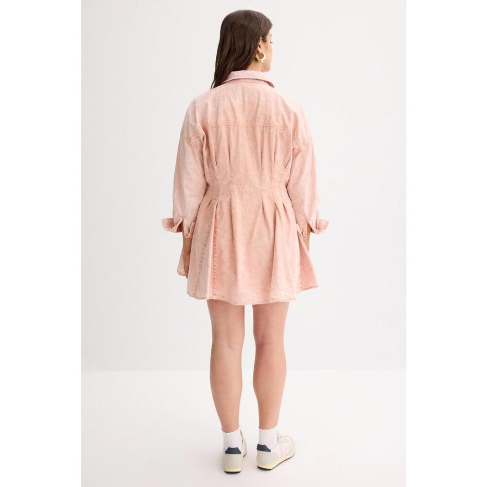 MICHAEL KORS Pink Denim Pleat Shirt Dress Size XL/TG with stains - Picture 2 of 9